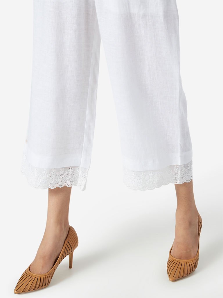 Zuba White Lace Design Palazzos