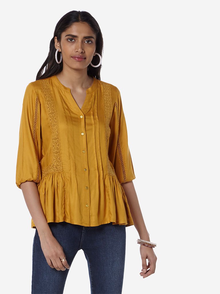 LOV Mustard Lace Detailed Lyka Top