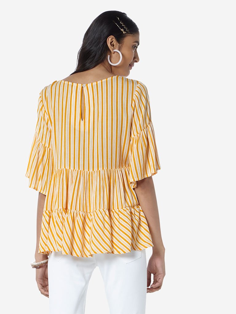 LOV Mustard Striped Tiered Carrie Top