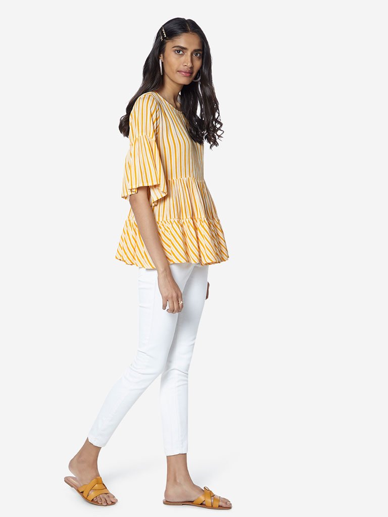 LOV Mustard Striped Tiered Carrie Top
