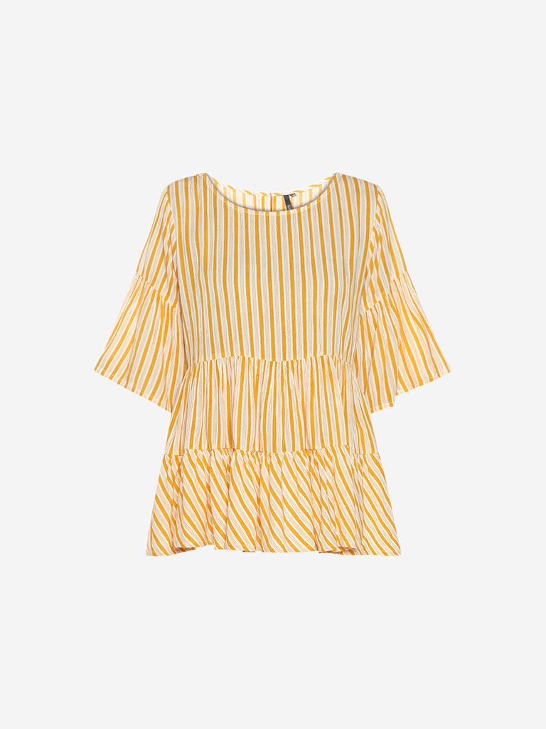 LOV Mustard Striped Tiered Carrie Top