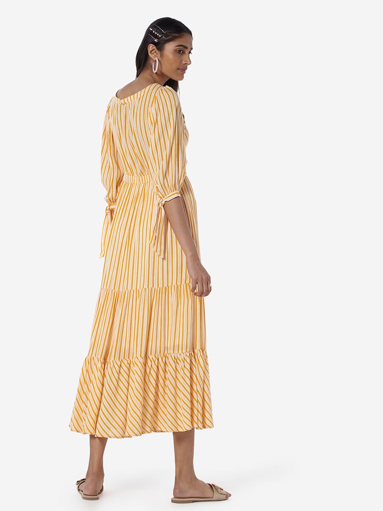 LOV Mustard Striped Tiered Martina Dress