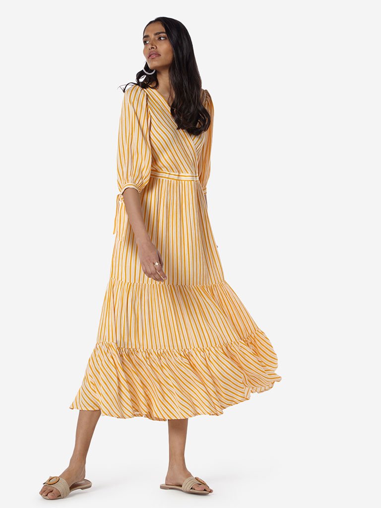 LOV Mustard Striped Tiered Martina Dress