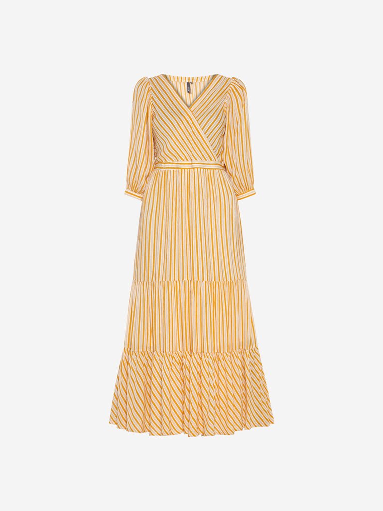 LOV Mustard Striped Tiered Martina Dress
