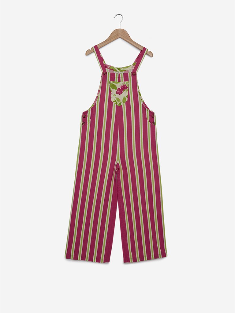 Utsa Kids Multicolour Striped Dungarees