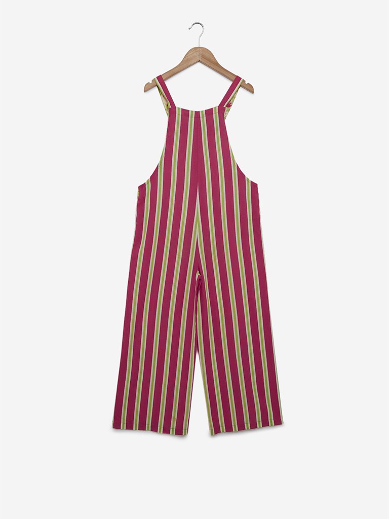 Utsa Kids Multicolour Striped Dungarees