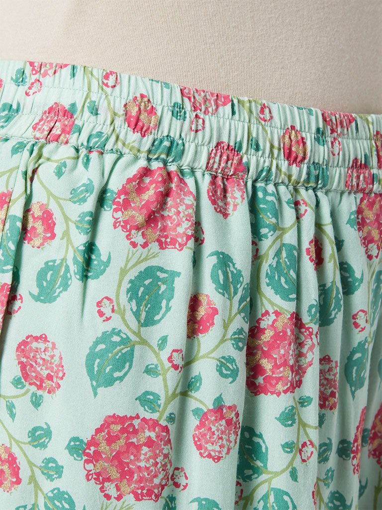 Zuba Mint Floral Flared Palazzos