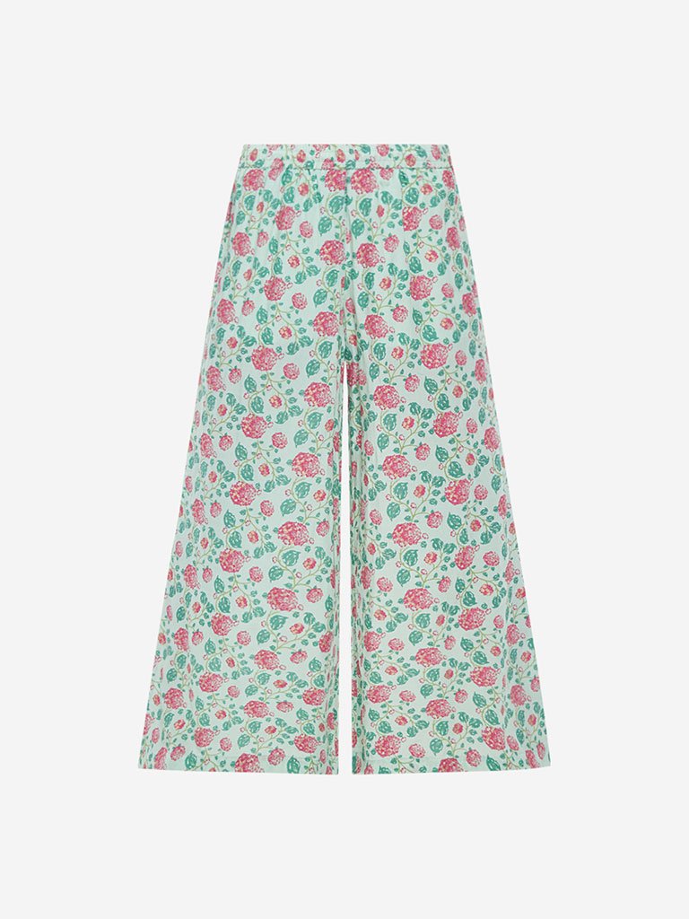 Zuba Mint Floral Flared Palazzos