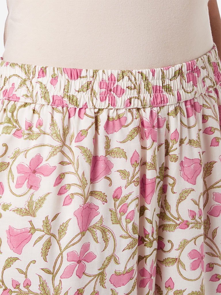 Zuba Off White Floral Patterned Palazzos