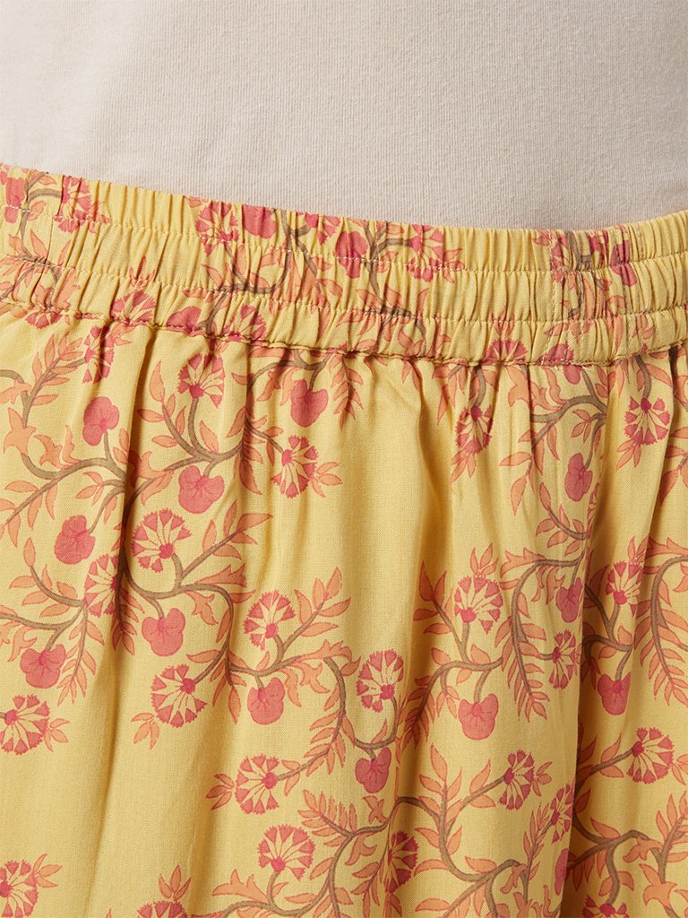 Zuba Yellow Floral Flared Palazzos