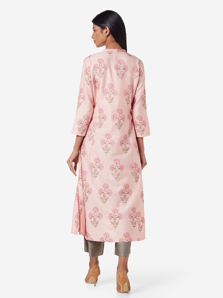 Zuba Peach A-Line Floral Printed Kurta