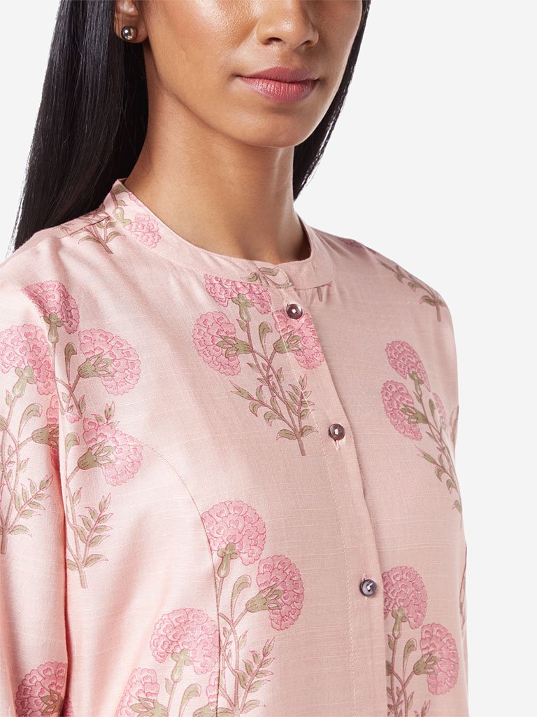 Zuba Peach A-Line Floral Printed Kurta