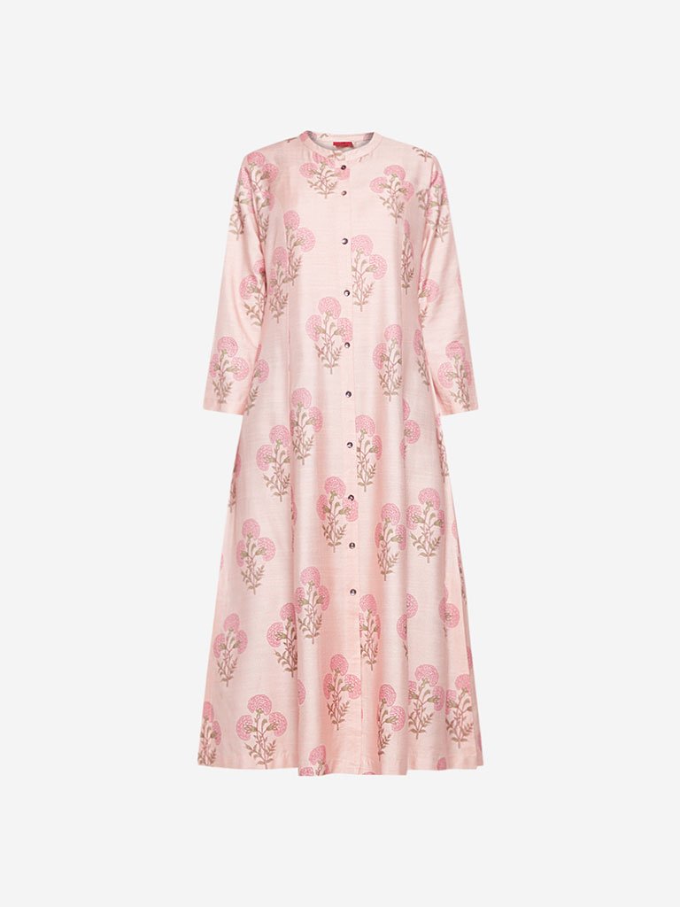 Zuba Peach A-Line Floral Printed Kurta