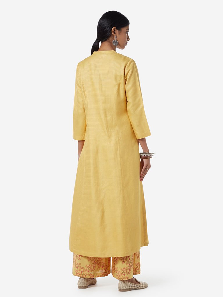 Zuba Yellow Self-Textured A-line Kurta