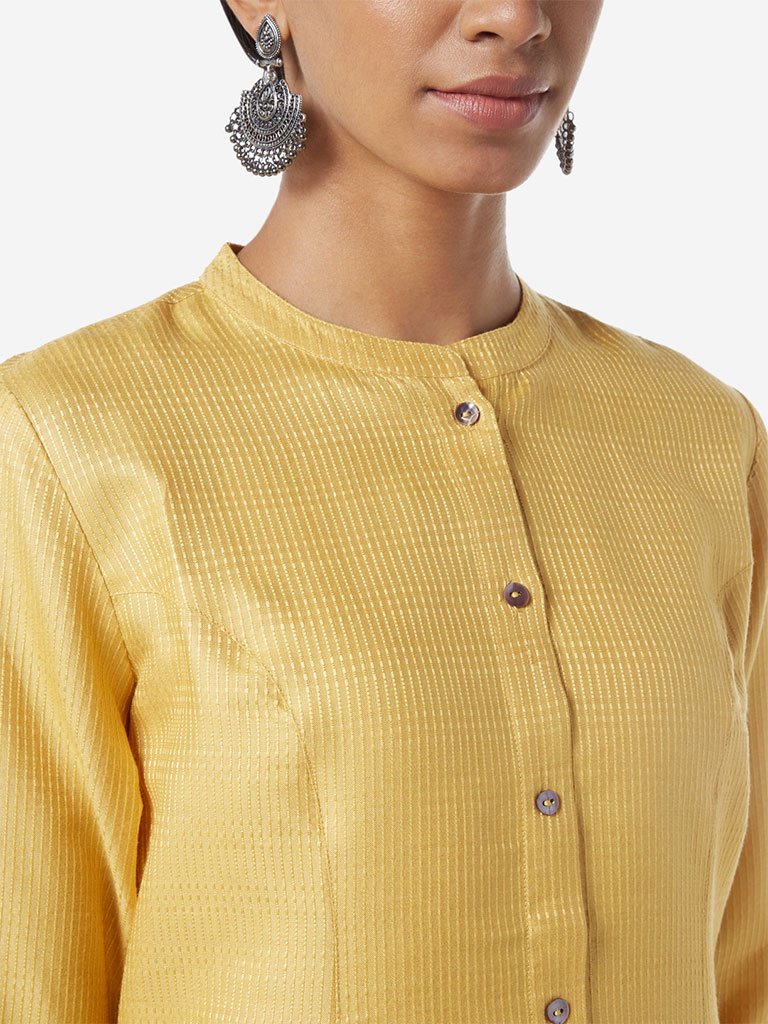 Zuba Yellow Self-Textured A-line Kurta