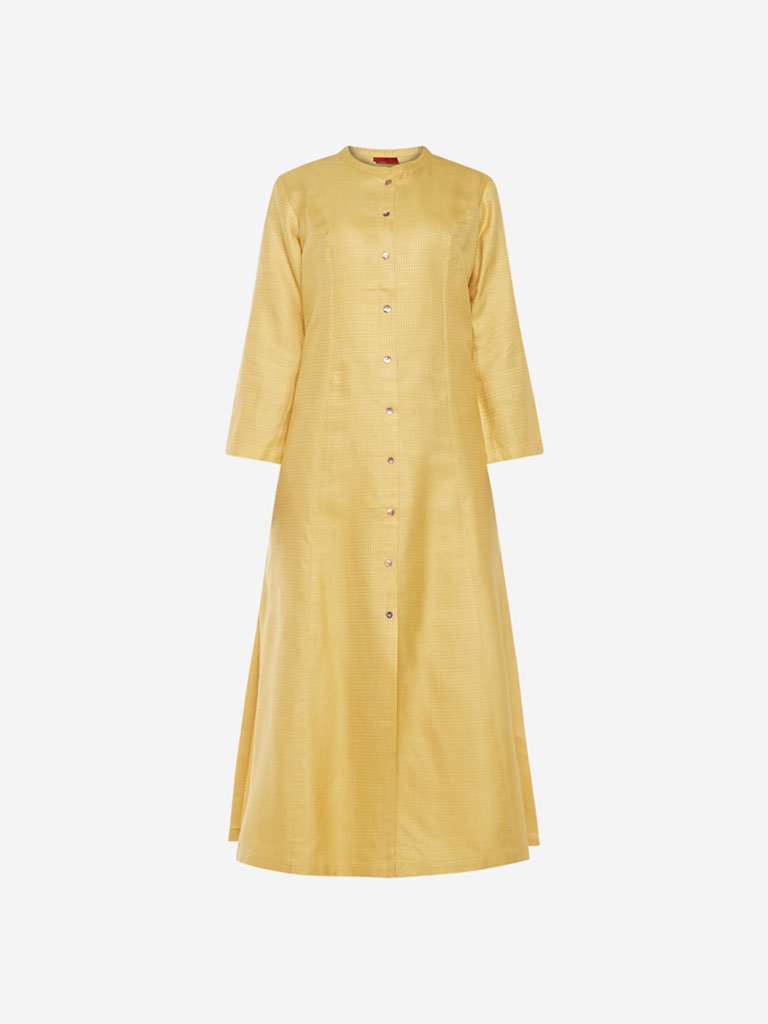Zuba Yellow Self-Textured A-line Kurta