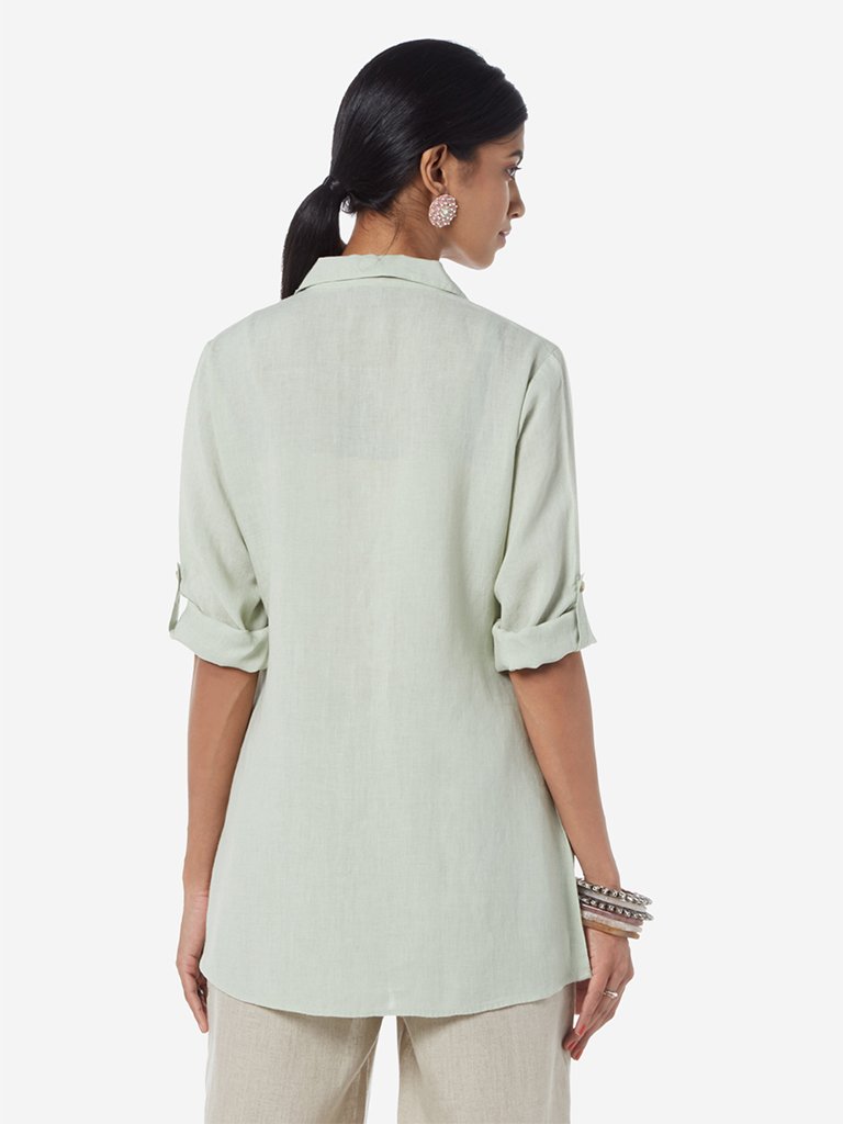 Zuba Light Green Linen Ethnic Top