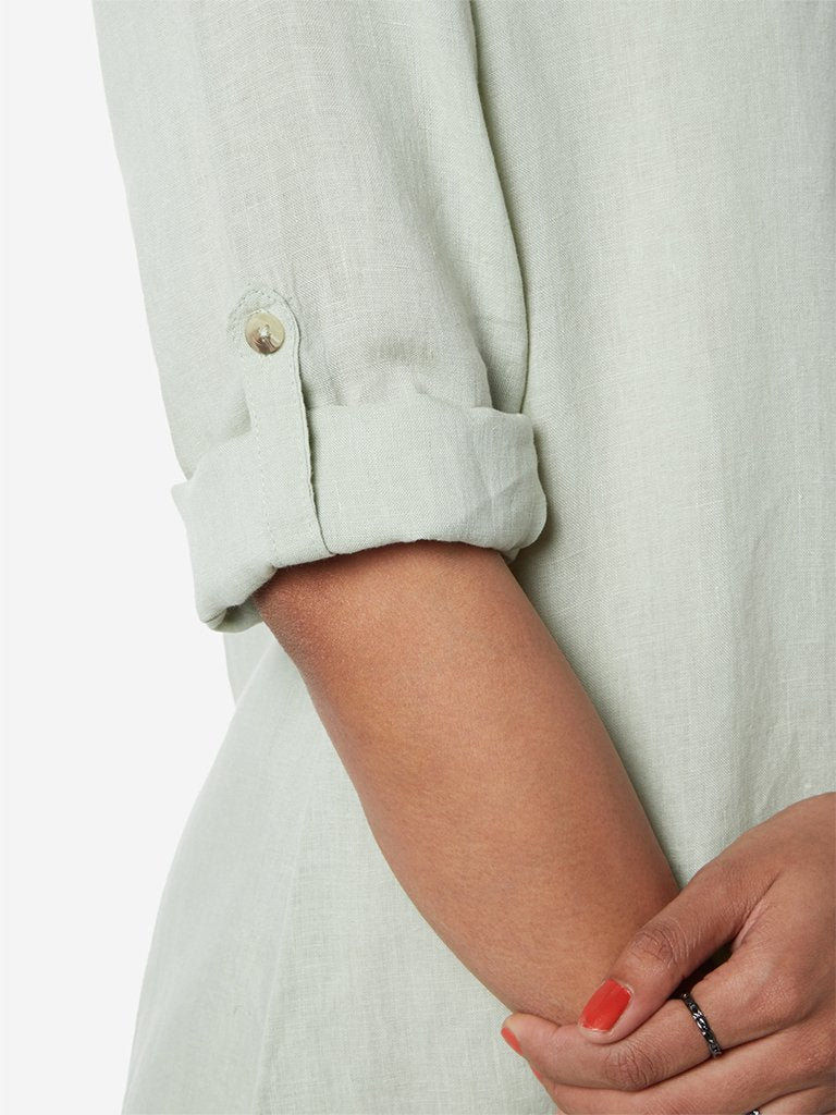 Zuba Light Green Linen Ethnic Top