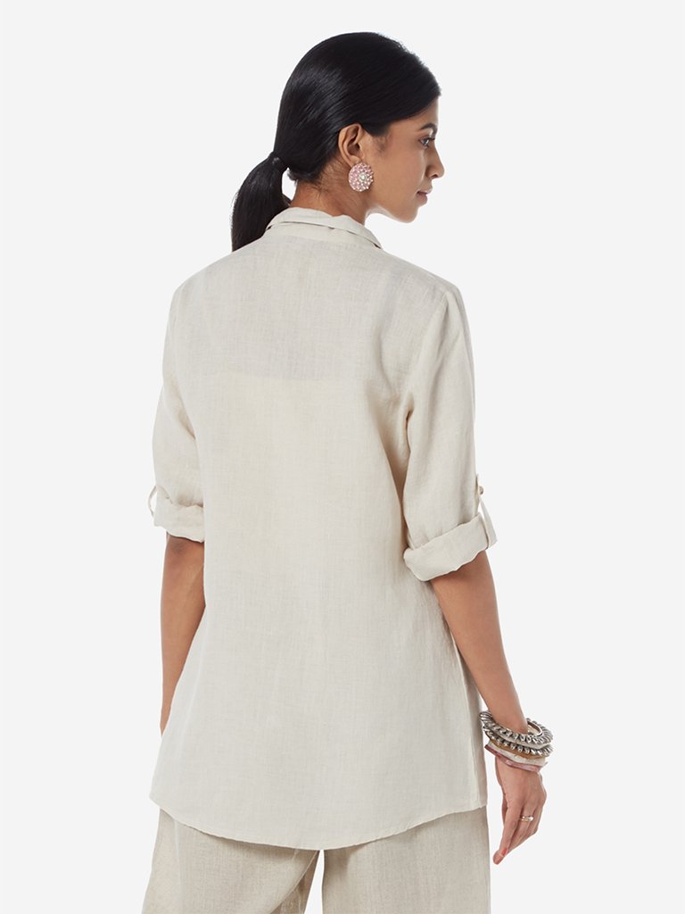 Zuba Light Beige Linen Ethnic Top