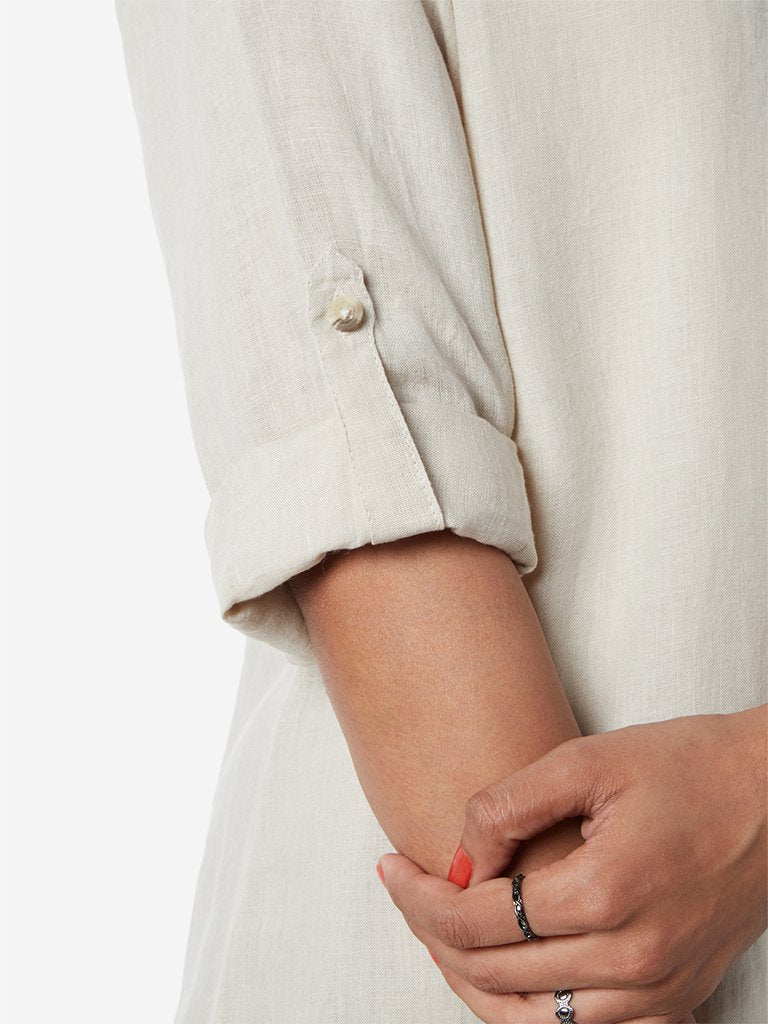 Zuba Light Beige Linen Ethnic Top