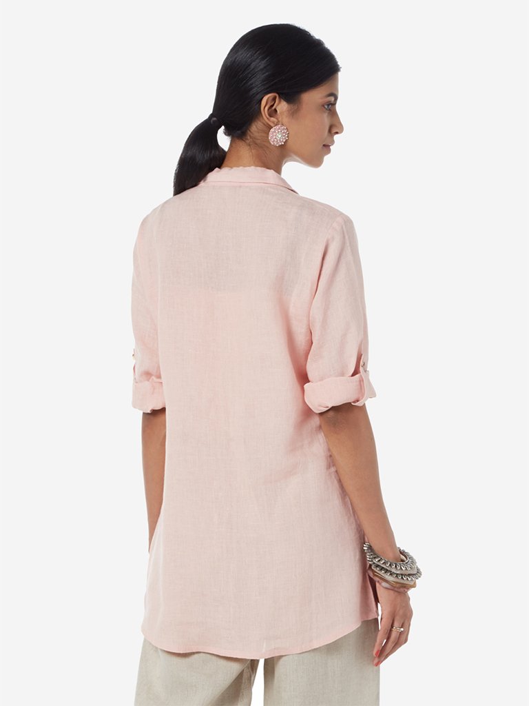 Zuba Light Pink Linen Ethnic Top