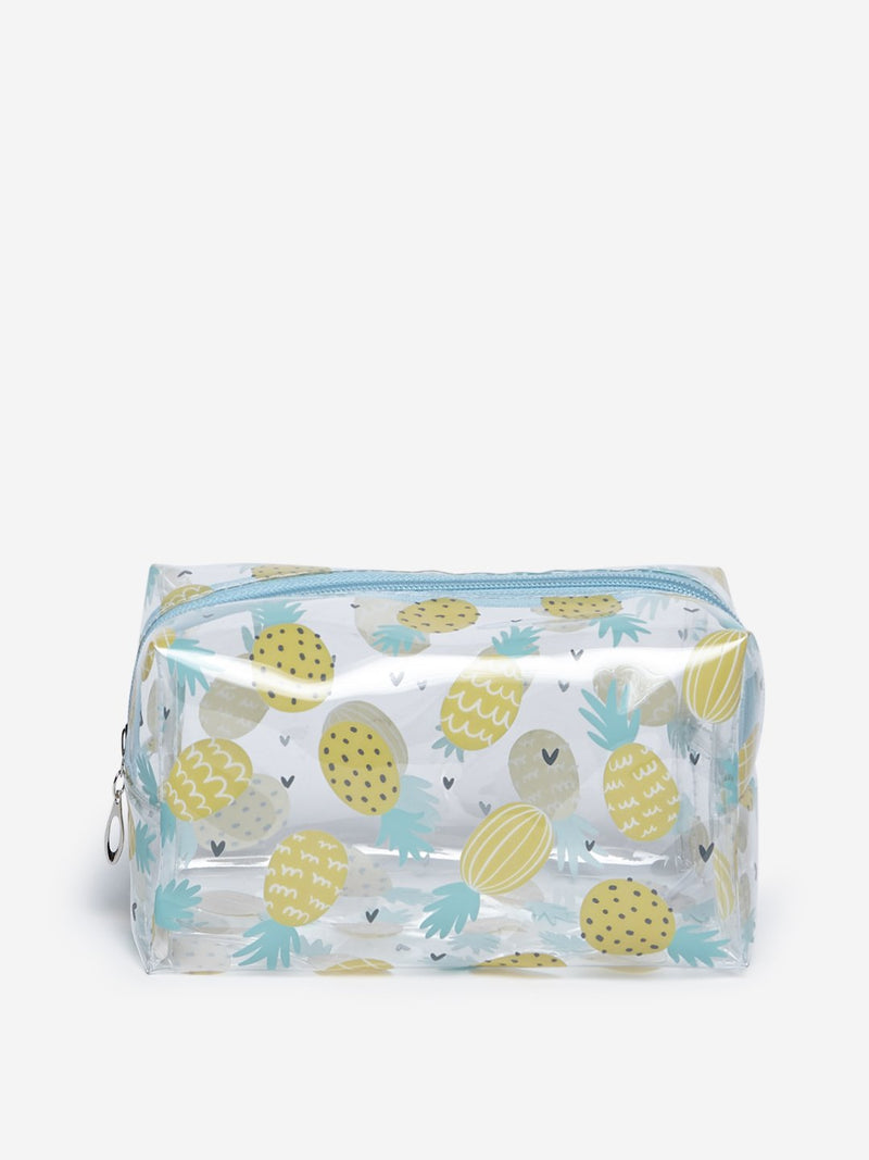 Westside Aqua Pineapple Print Transparent Travel Pouch