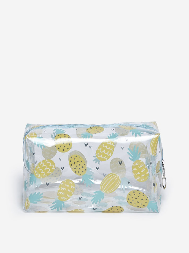 Westside Aqua Pineapple Print Transparent Travel Pouch