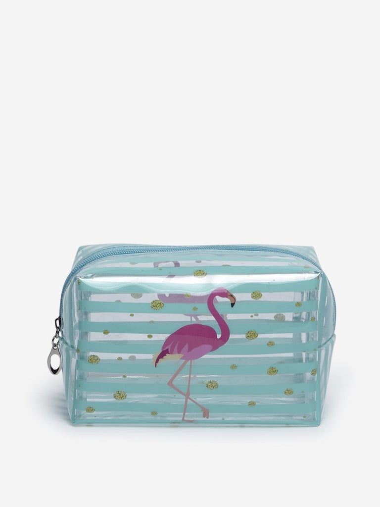 Westside Aqua Striped Flamingo Travel Pouch