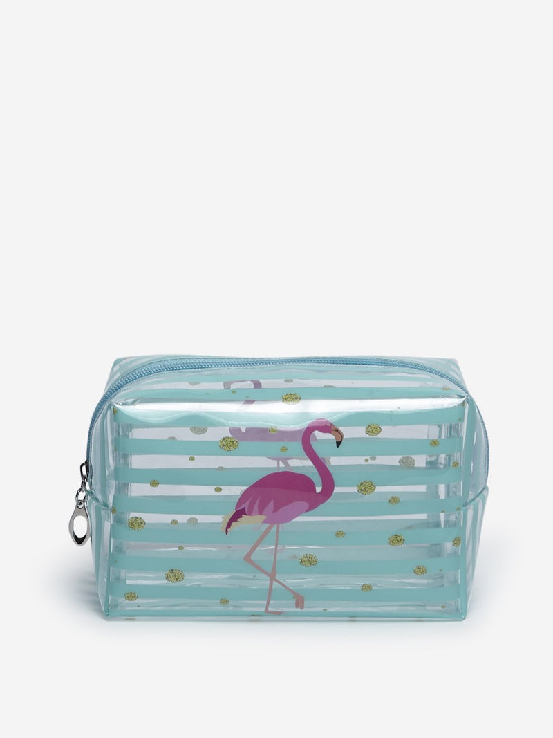 Westside Aqua Striped Flamingo Travel Pouch