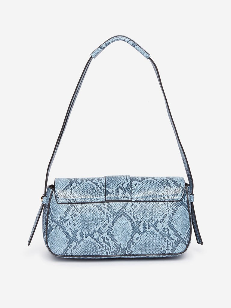 LOV Blue Snakeskin Patterned Saddle Sling Bag
