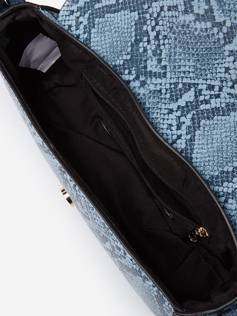 LOV Blue Snakeskin Patterned Saddle Sling Bag