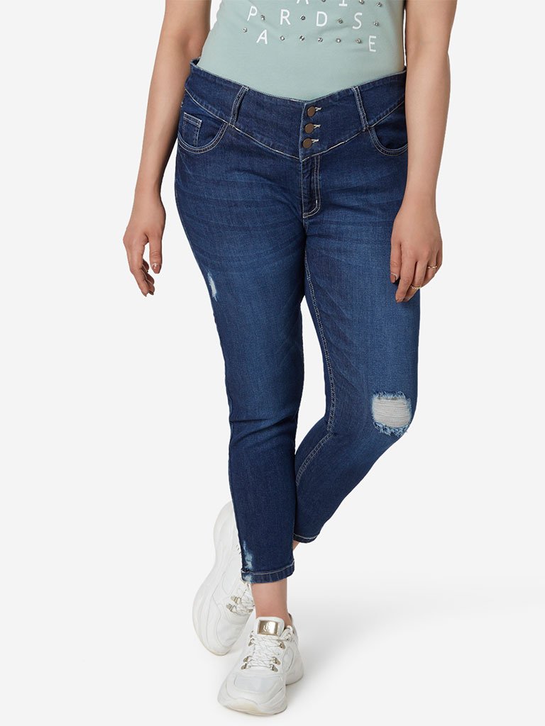 Sassy Soda Curve Dark Blue Cropped Matt Jeans