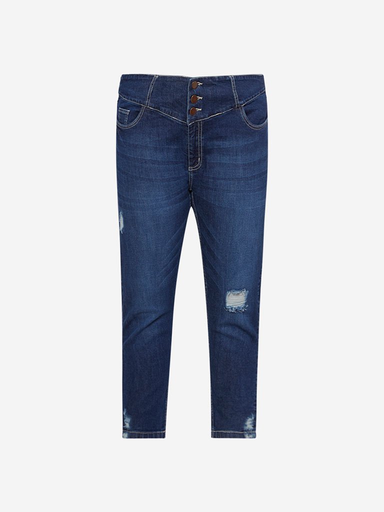 Sassy Soda Curve Dark Blue Cropped Matt Jeans