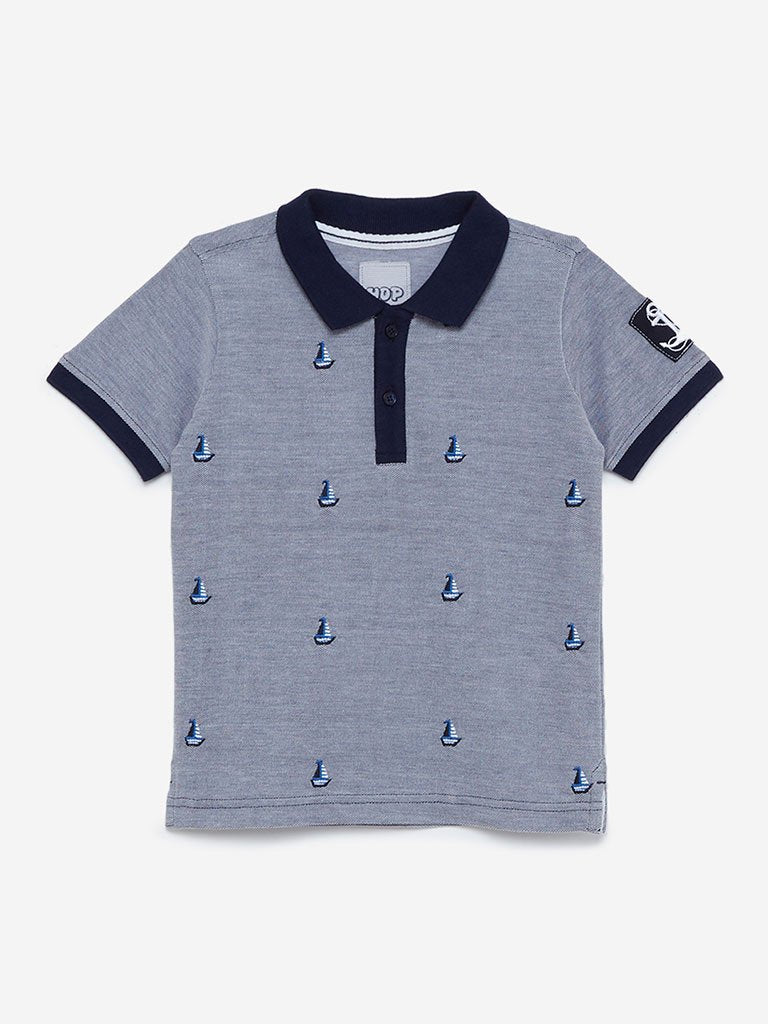 HOP Kids Navy Sailboat Polo T-Shirt