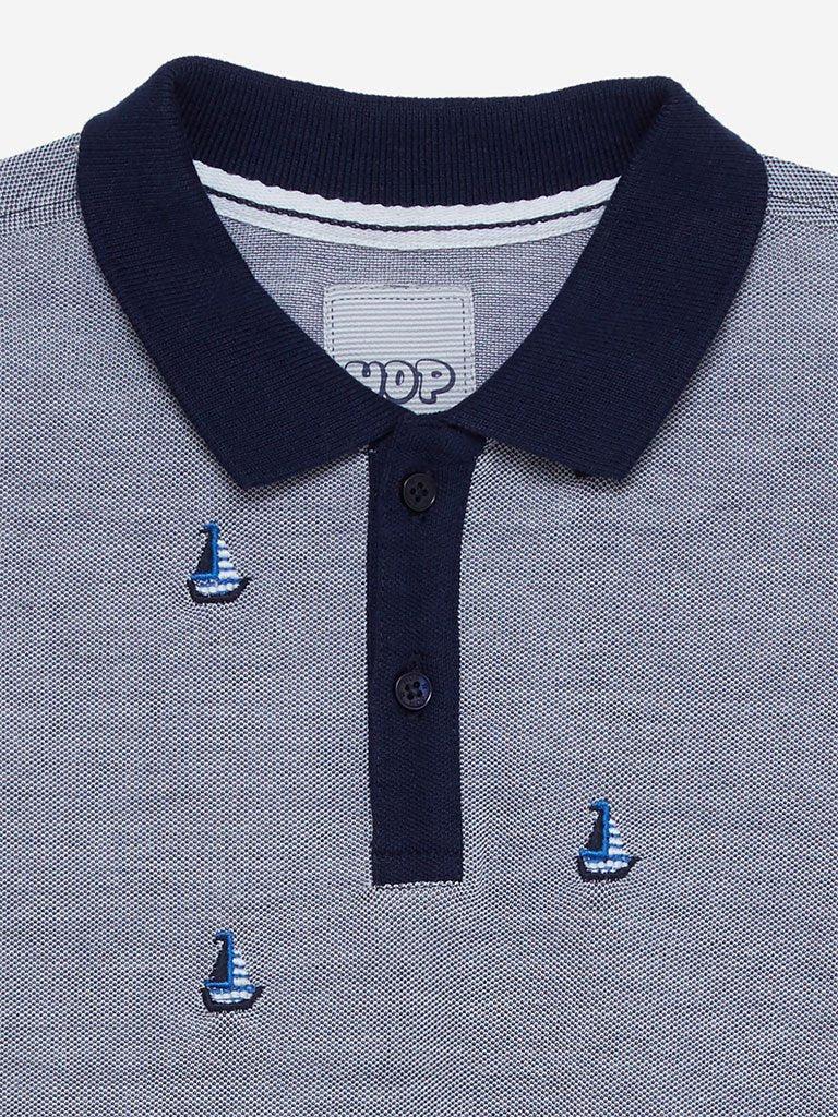 HOP Kids Navy Sailboat Polo T-Shirt