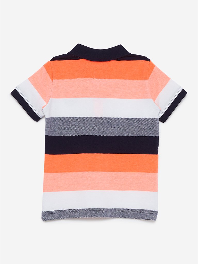 HOP Kids Neon Orange Striped Polo T-Shirt
