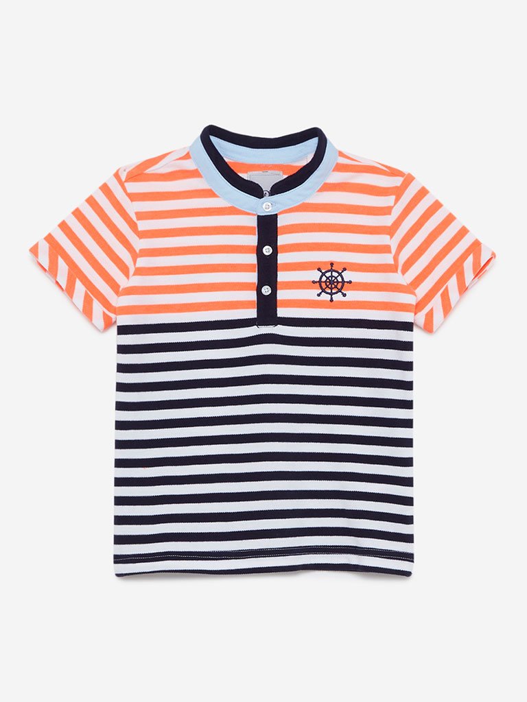 HOP Kids Neon Orange Striped T-Shirt