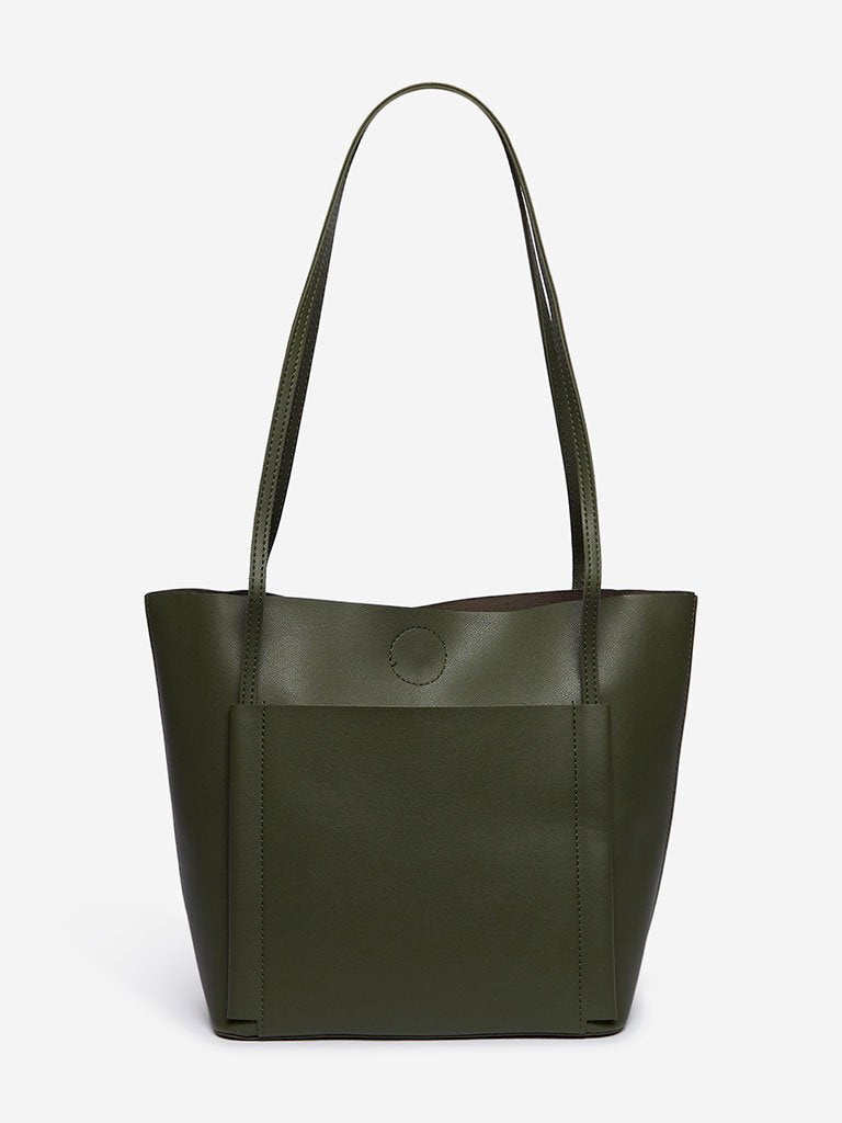 LOV Olive Faux Leather Tote Bag
