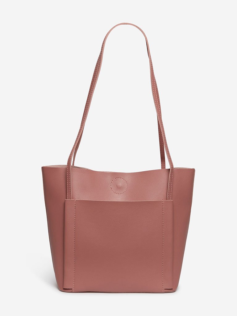 LOV Pink Faux Leather Tote Bag