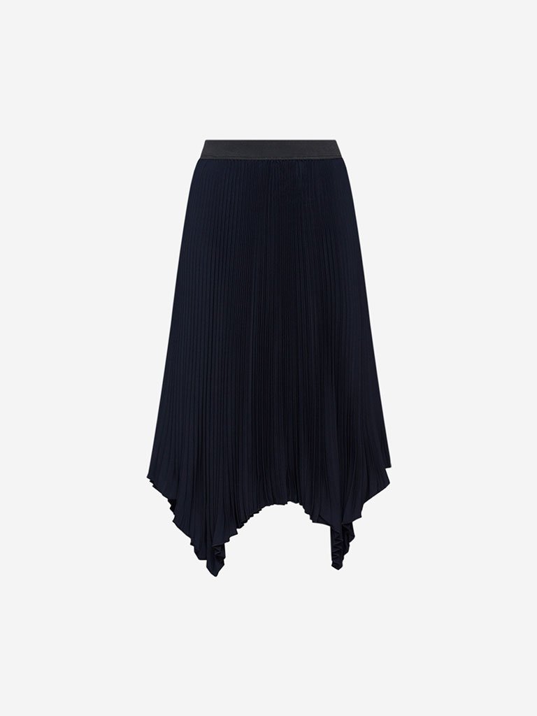 Wardrobe Navy Pleated Skirt With Asymmetric Hem
