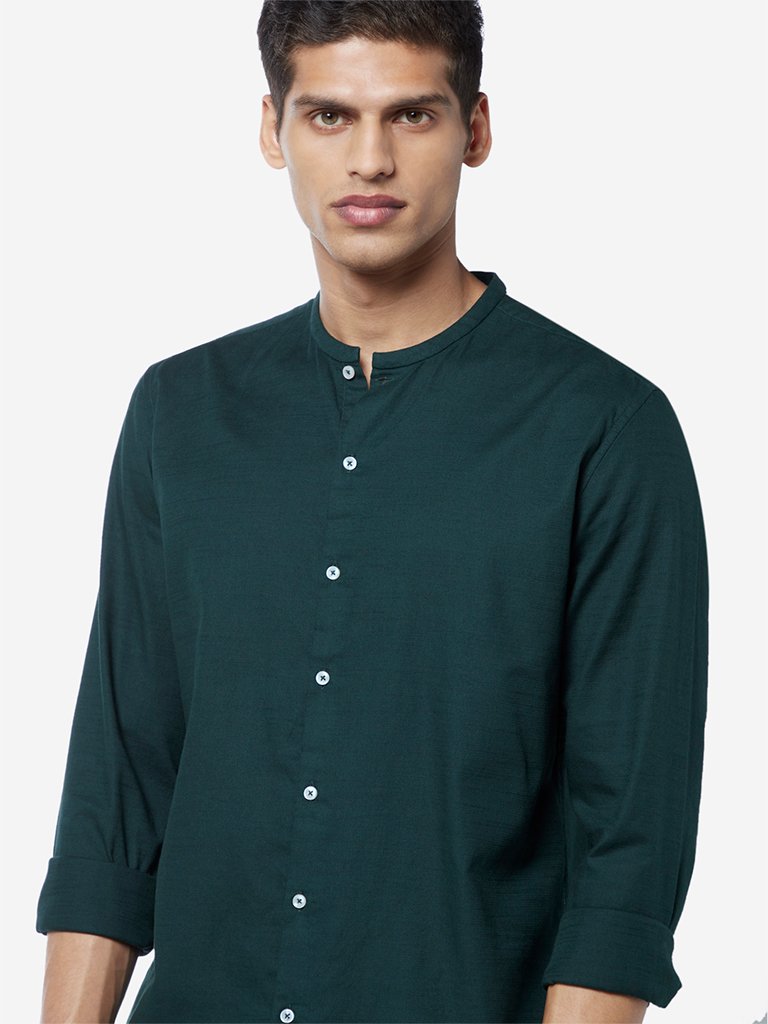 Ascot Dark Green Slim Fit Band Neck Shirt