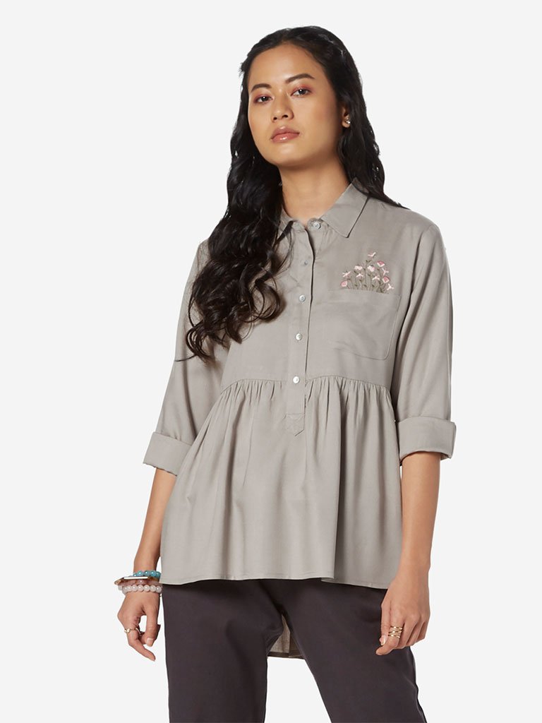 Bombay Paisley Grey High-Low Ethnic Top