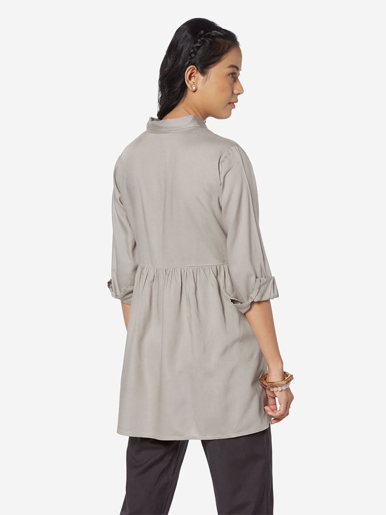 Bombay Paisley Grey High-Low Ethnic Top