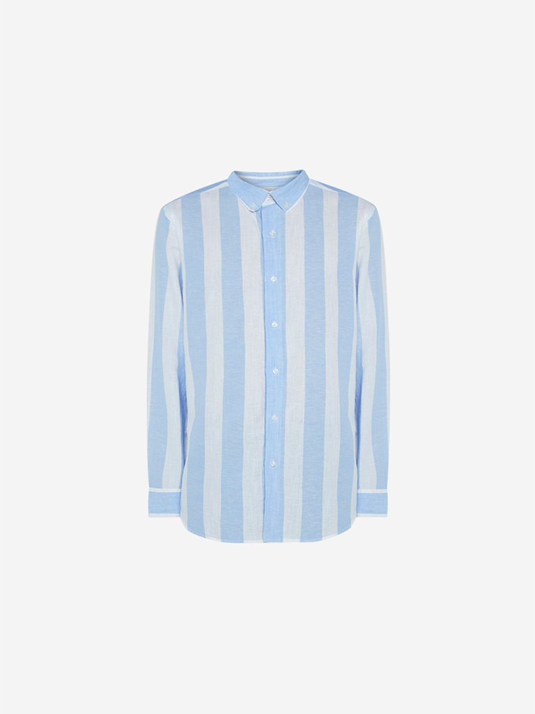 Ascot Blue Striped Relaxed Fit Linen Blend Shirt