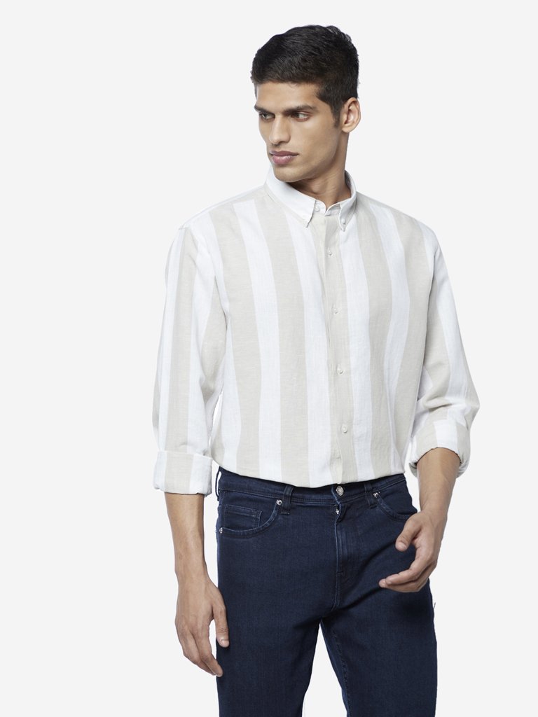 Ascot White Striped Relaxed Fit Shirt
