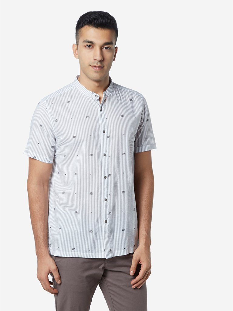 ETA Off White Striped Slim Fit Shirt