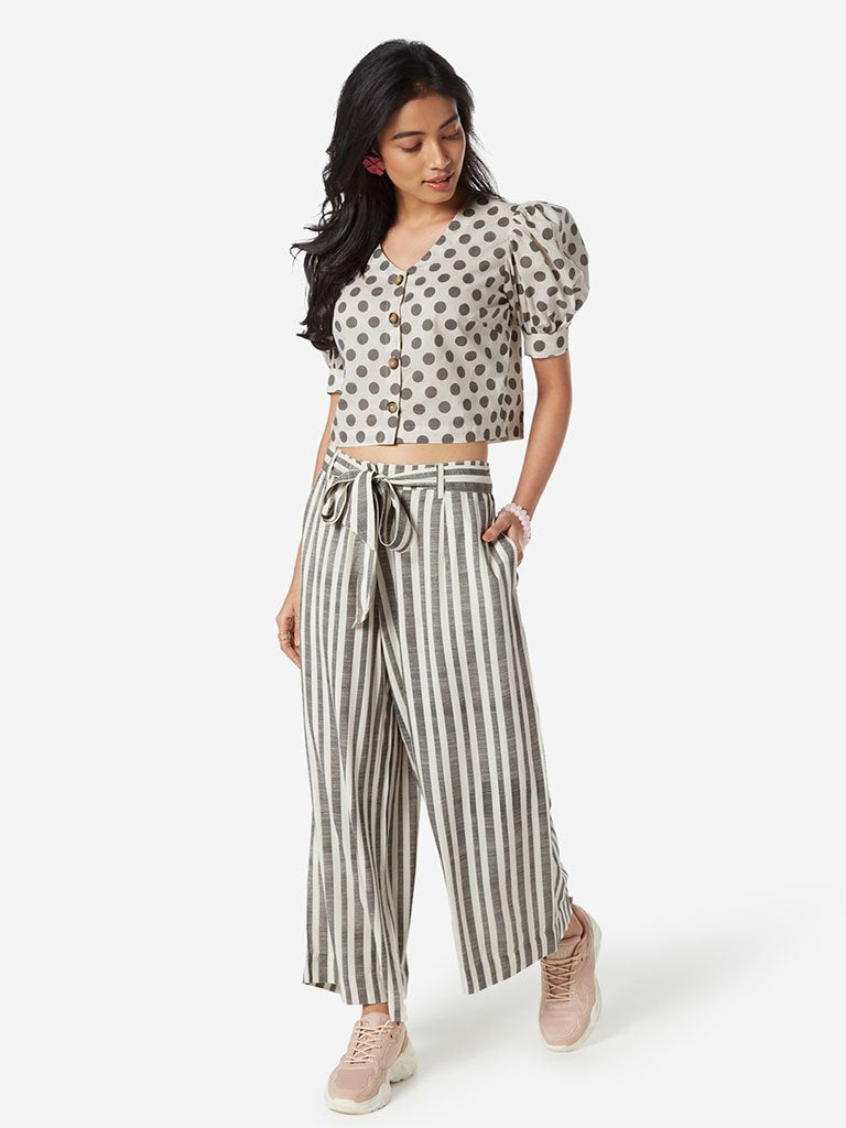 Bombay Paisley Off White Palazzos With Belt