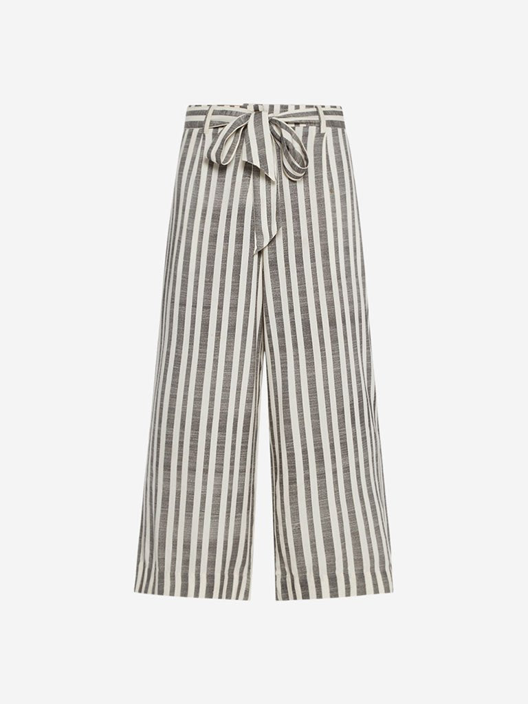 Bombay Paisley Off White Palazzos With Belt