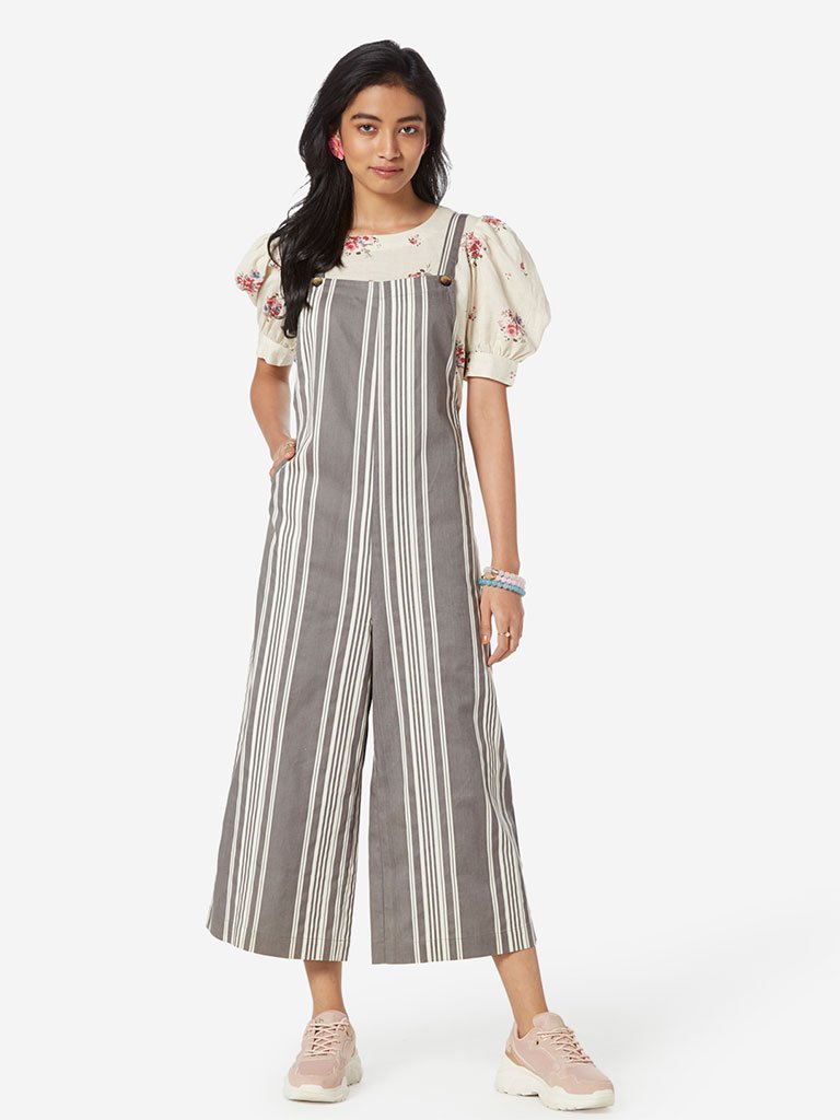 Bombay Paisley Grey Striped Cotton Dungarees
