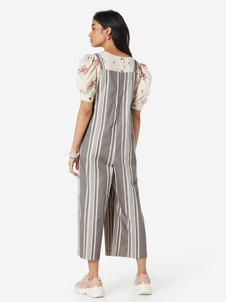 Bombay Paisley Grey Striped Cotton Dungarees
